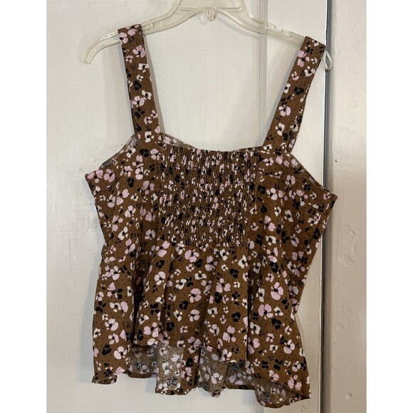 Who What Wear Halter Tank Top Women’s XL Linen Blend Brown Pink Black Floral - Picture 2 of 9